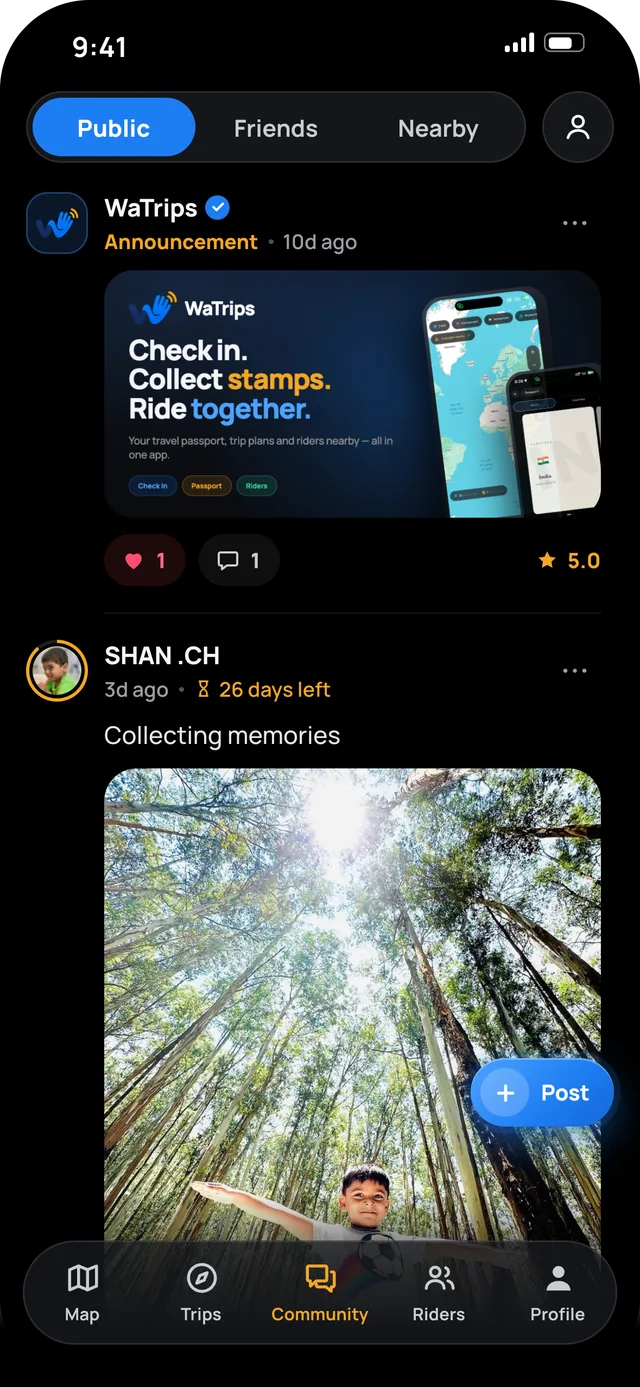 WaTrips app screen